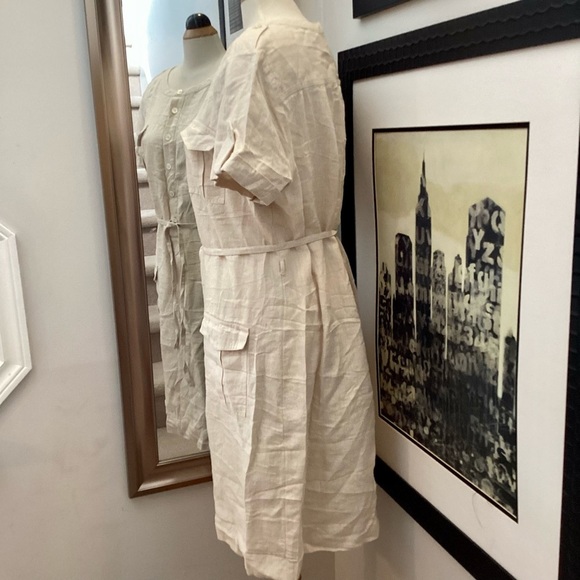 NWT tie waist Orvis tan linen button front dress size 20 - Picture 3 of 9